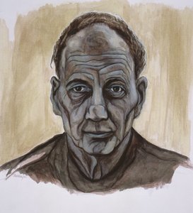 Portræt af Frank Auerbach, 2002 (indisk blæk & vask over pen & blyant på papir)